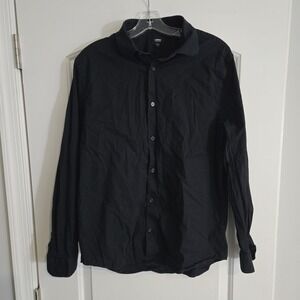 Express 1MX Extra Slim Dress Shirt Mens Large Black Stretch Cotton Button Up